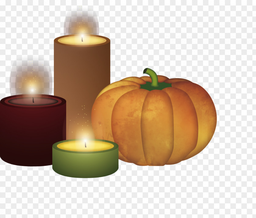 Vector Hand-painted Candles And Pumpkins Calabaza Pumpkin Winter Squash Candle PNG