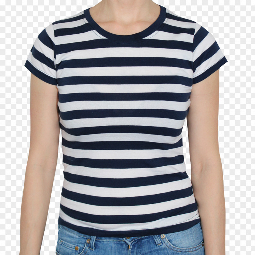 Striped Shirt T-shirt Top Crew Neck White PNG