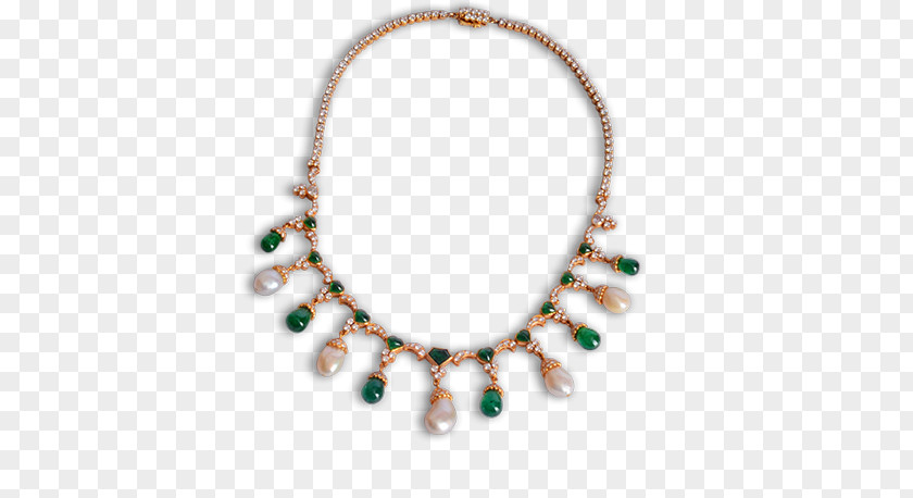 Dew Drops Emerald Pearl Necklace Body Jewellery Bead PNG