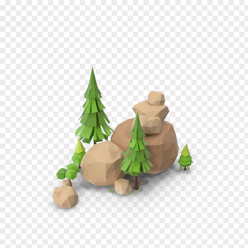 Polygon Tree Rock Low Poly Download PNG