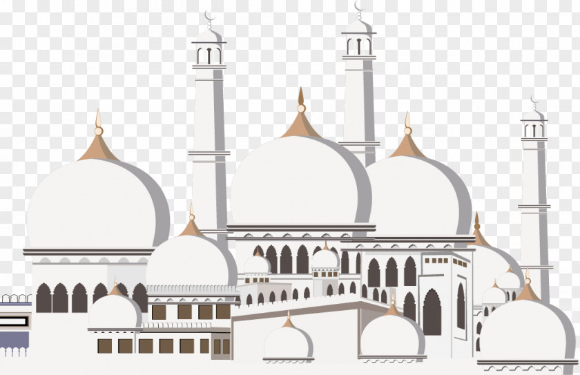 Vector European-style Paper Art Castle Kaaba Ramadan Mosque Islam Eid Mubarak PNG