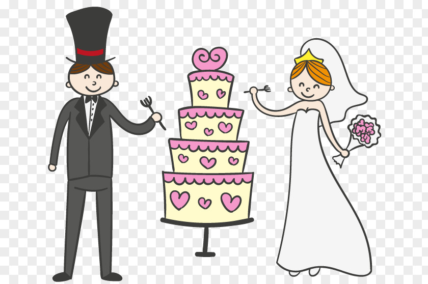 Cartoon Wedding Cake With The Bride And Groom Vector Material Invitation Bridegroom PNG