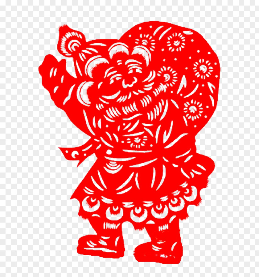 Santa Claus Carrying A Gift Paper-cut Papercutting Illustration PNG