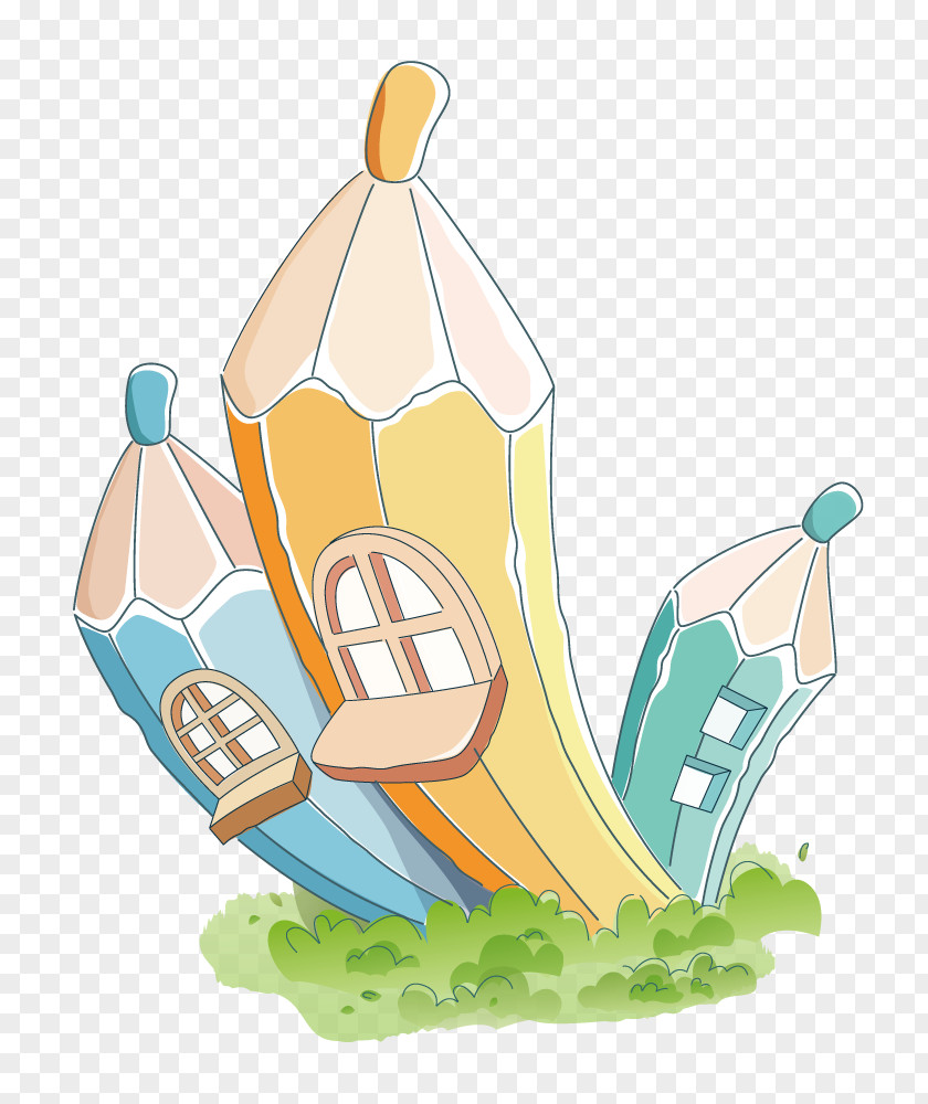 Pencil Cabin Cartoon Illustration PNG