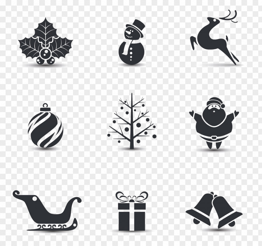 Christmas Elements In Black Silhouette Santa Claus Icon PNG