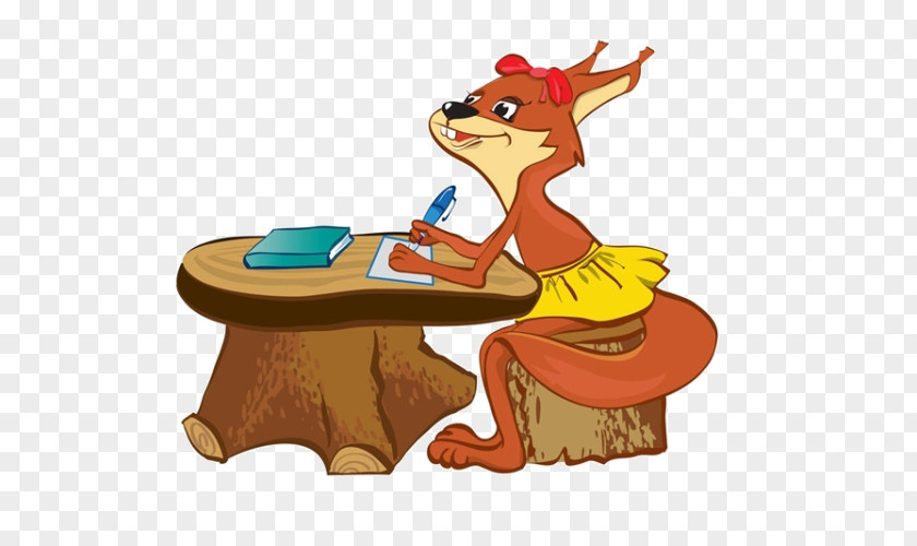 Cartoon Fox Writing Material Squirrel School Illustration PNG