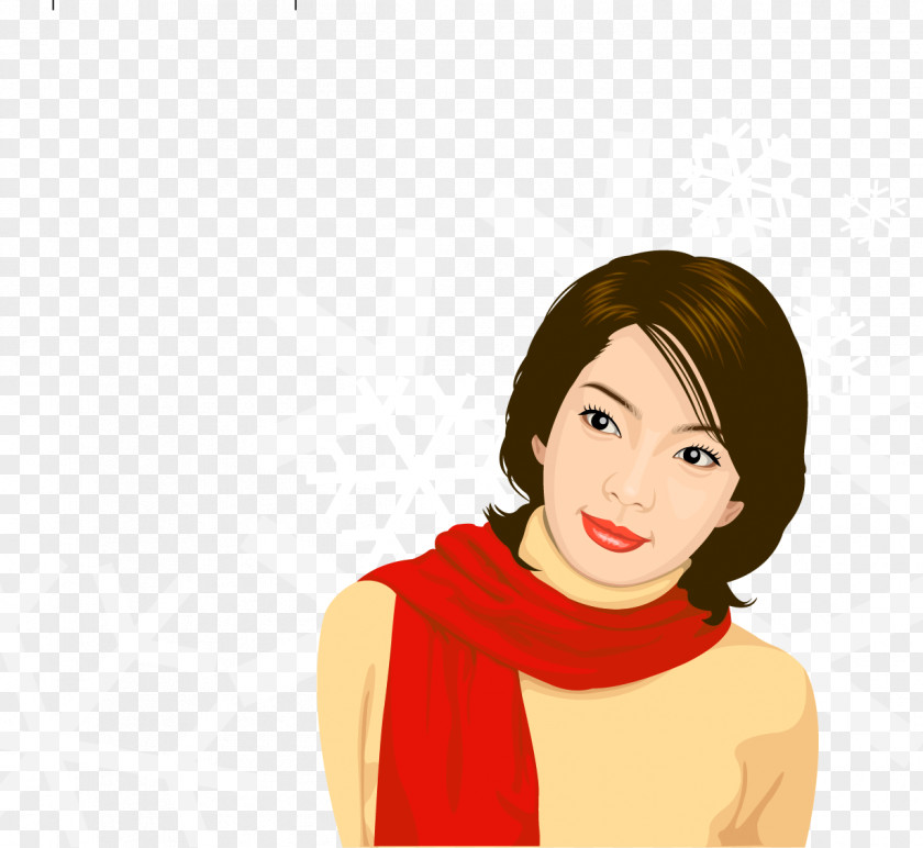 Vector Illustration Beauty Winter Red Scarf Cartoon PNG