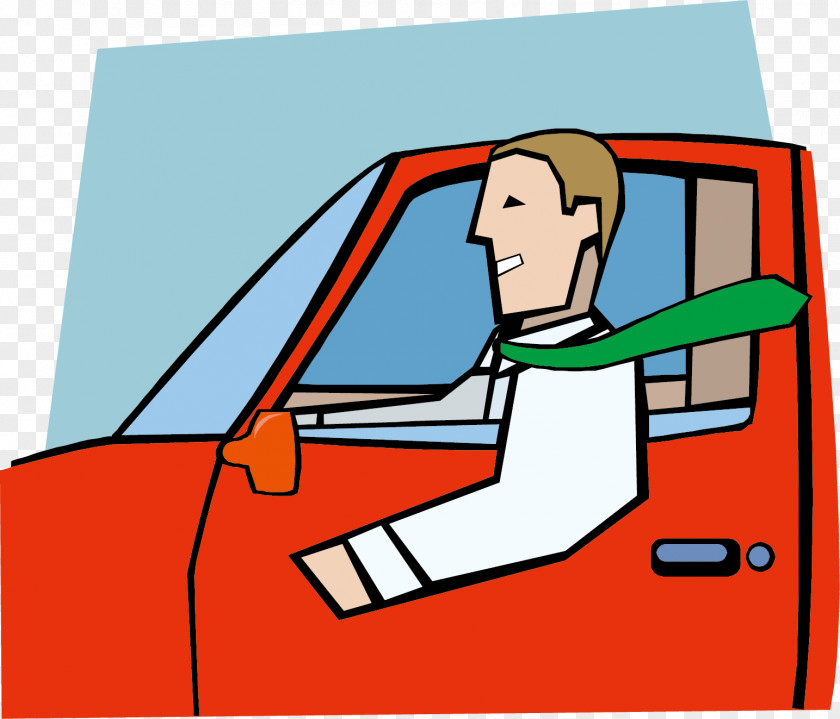 Hand-painted Cartoon Driving Male White-collar Worker Character PNG