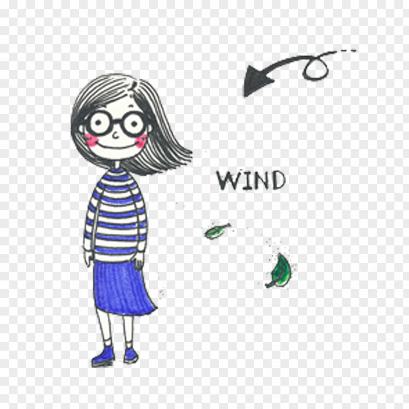 The Wind Blows Girl's Hair Illustration PNG