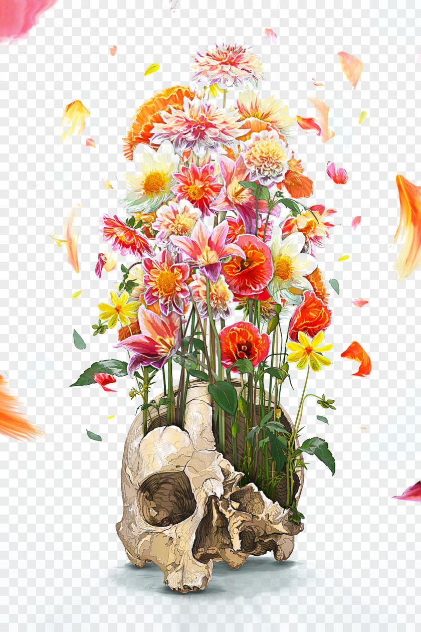 Skull And Crossbones Painted Flower Material Digital Art Director Illustrator Illustration PNG