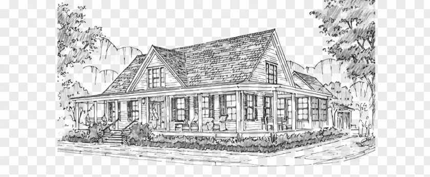 Farmhouse Style House Plan Drawing Sketch PNG