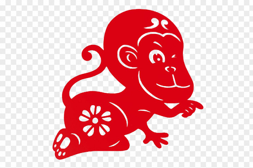 Monkey Zodiac Paper-cut Chinese New Year Papercutting Illustration PNG