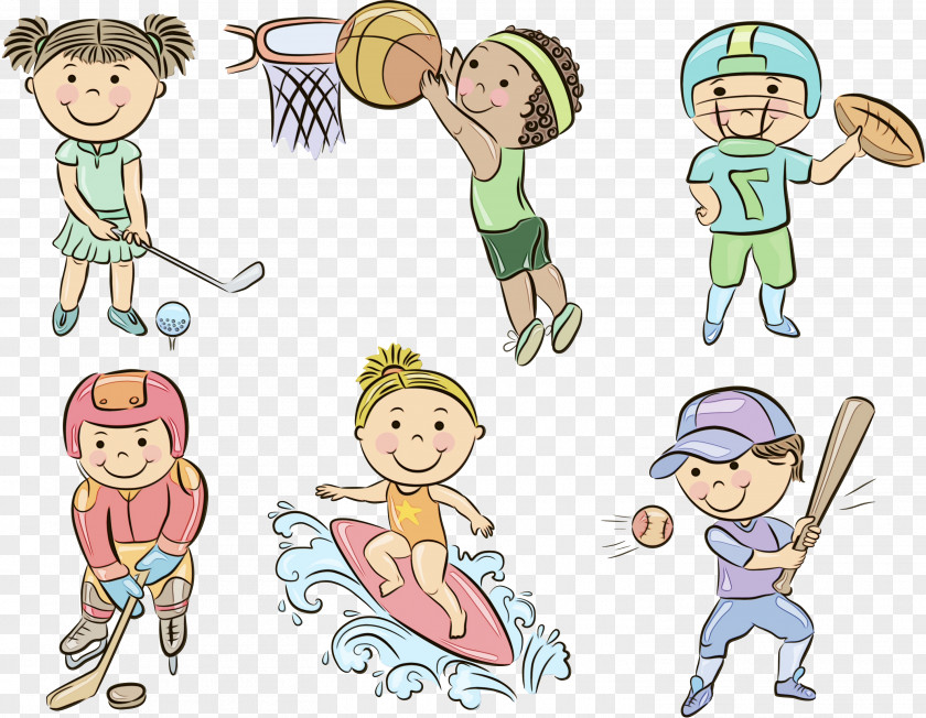Cartoon Playing Sports Child With Kids Sharing PNG