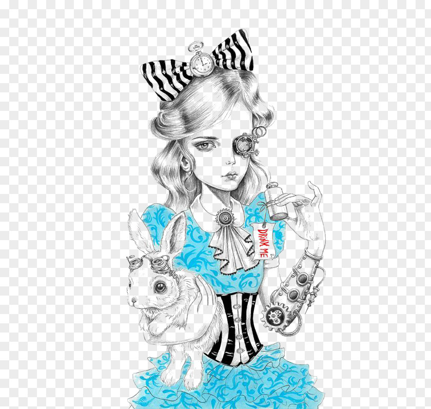 Princess Alice White Rabbit Drawing Steampunk Cheshire Cat PNG