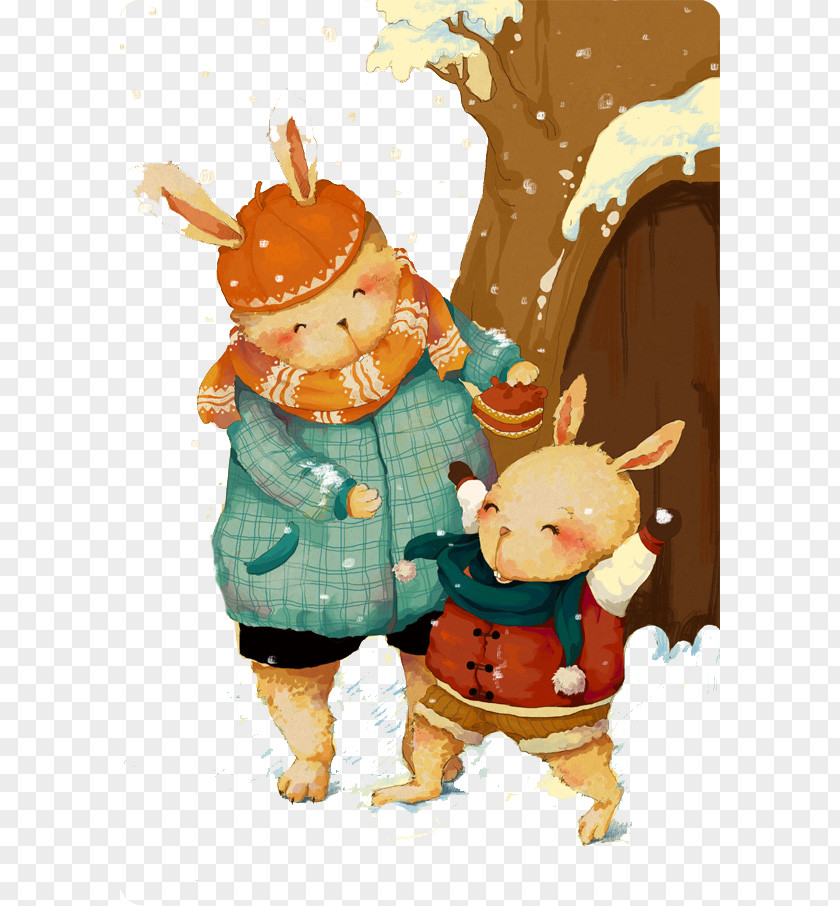 Bunny Mother And Son Cartoon Illustration PNG
