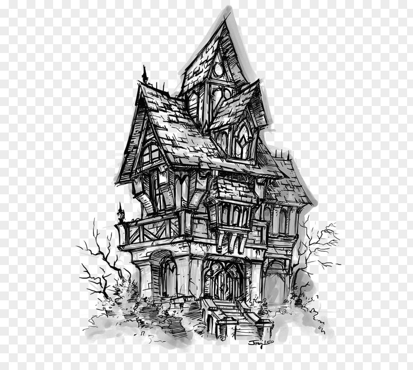 Retro House Drawing Haunted Attraction Sketch PNG