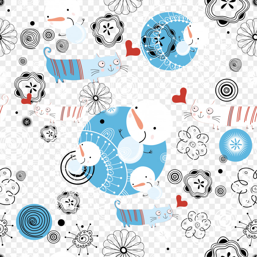 Vector Snowman Pattern Background Santa Claus Cartoon Christmas PNG