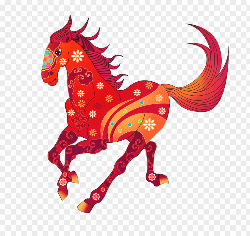 Colorful Hand-painted Horse Image Papercutting Gallop PNG