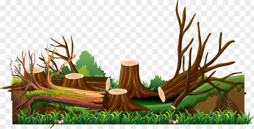 Vector Hand-painted Tree Cutting PNG