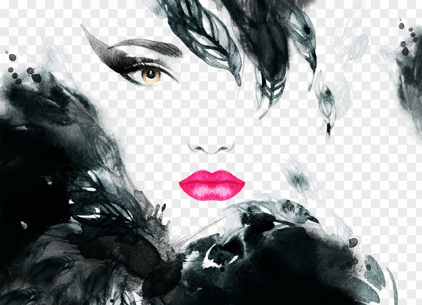 Hand-painted Watercolor Fashion Beauty Painting Portrait PNG