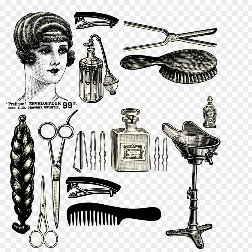 Vintage Barber Shop Promotional Elements Comb Hairdresser Beauty Parlour Hairstyle Poster PNG