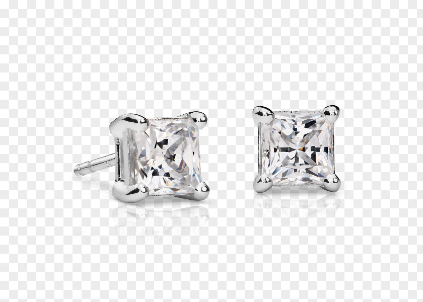 Diamond Cut Earring Princess Engagement Ring PNG