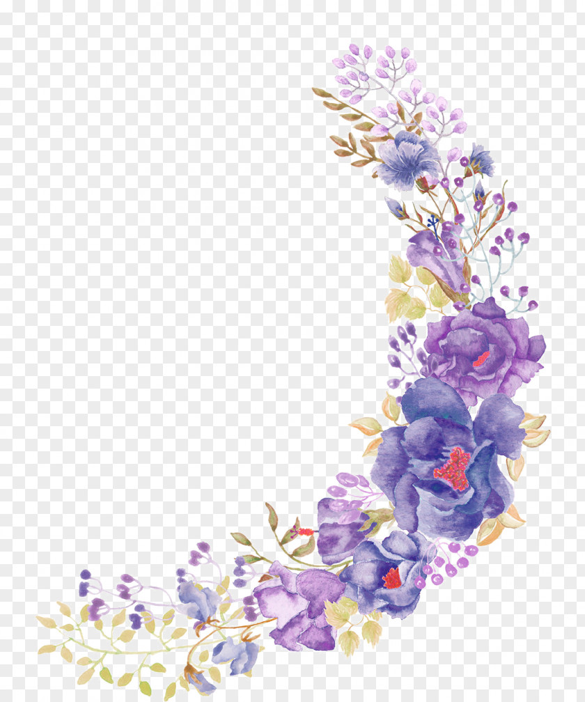 Beautiful Purple Painted Flowers Floral Design Flower Wreath PNG