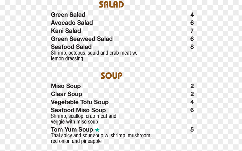 Creative Seafood Nana Asian Fusion & Sushi Bar Menu Soup Document PNG