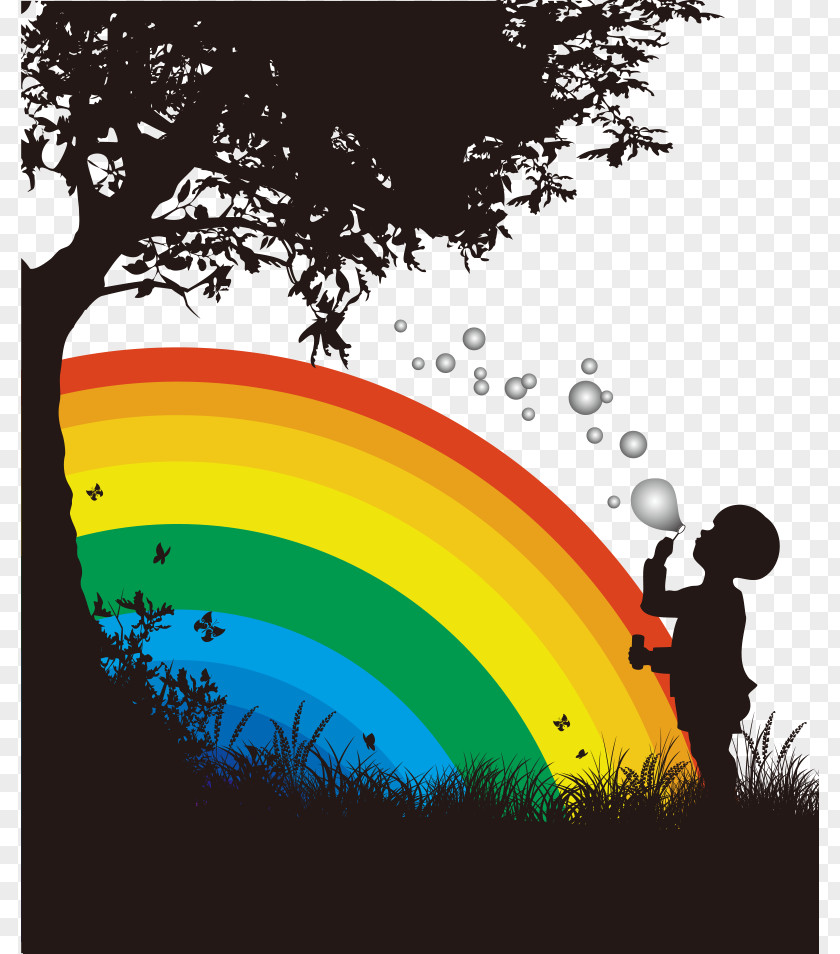 Rainbow Children Silhouette Soap Bubble Child PNG