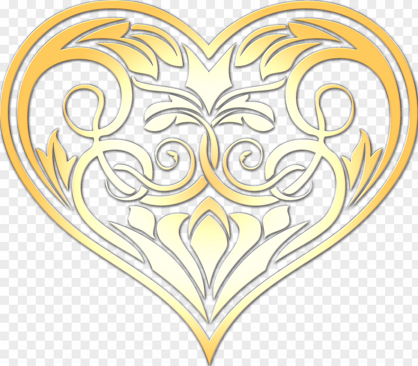 Gold Heart Line Art Visual Arts Drawing PNG