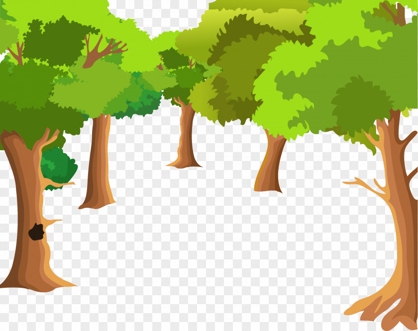 Cartoon Forest Tree Background Vector Landscape Painting Drawing PNG