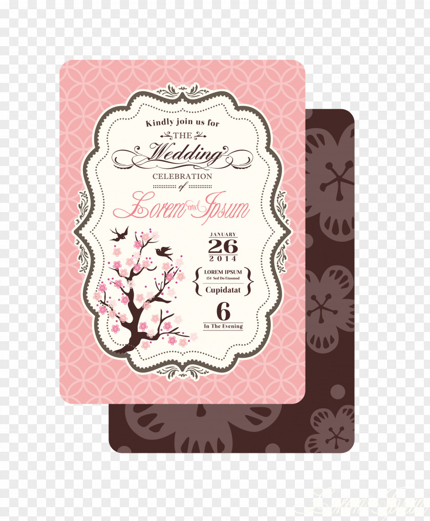 Pink Wedding Card Design Vector PNG