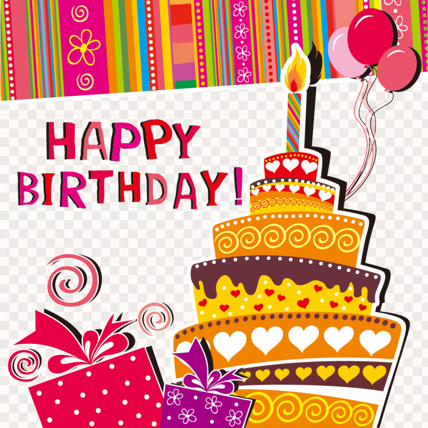 Cartoon Happy Birthday Background Greeting Card Cake Wedding Invitation Clip Art PNG