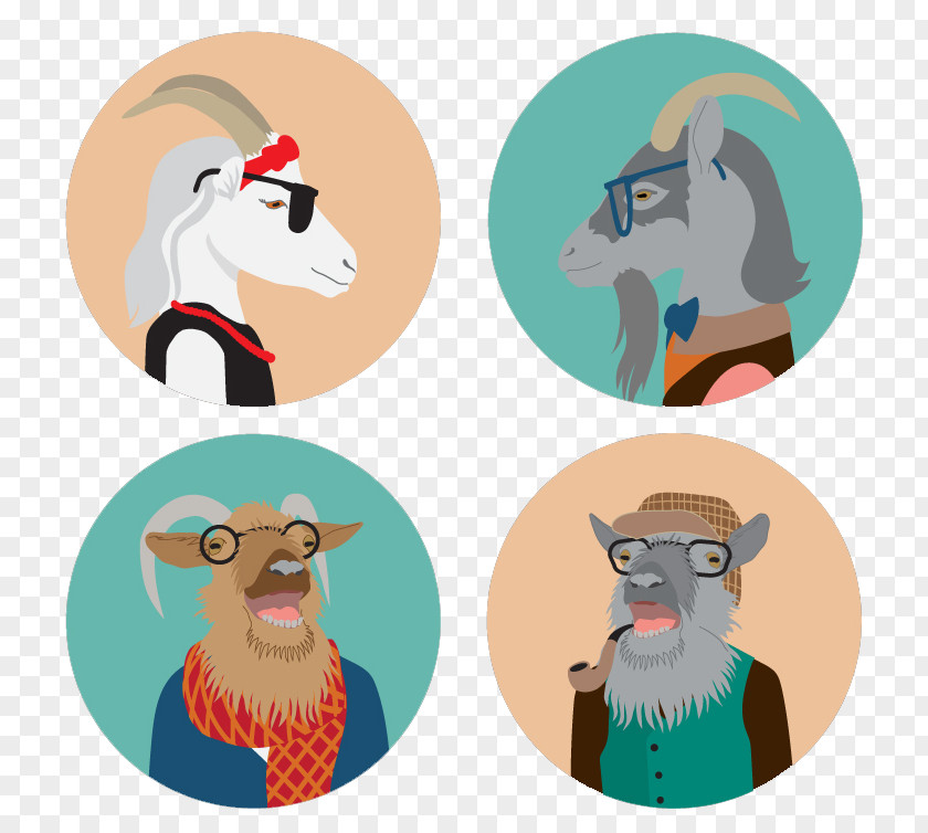4 Fashion Goat Head Vector Material Hipster Poster PNG