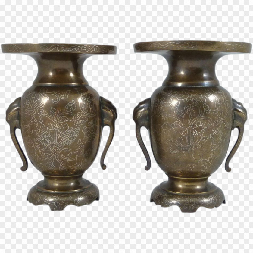 Vase Antique Brass Bronze Inlay PNG