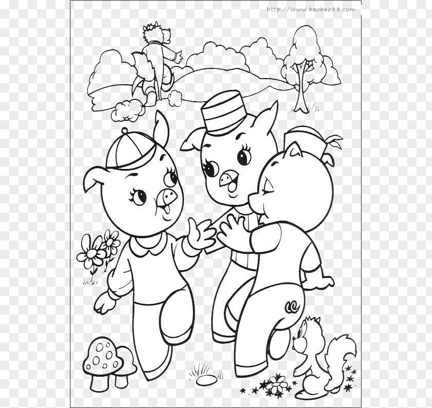 2017 + Pig Piggy Big Bad Wolf Domestic The Three Little Pigs Coloring Book Page PNG