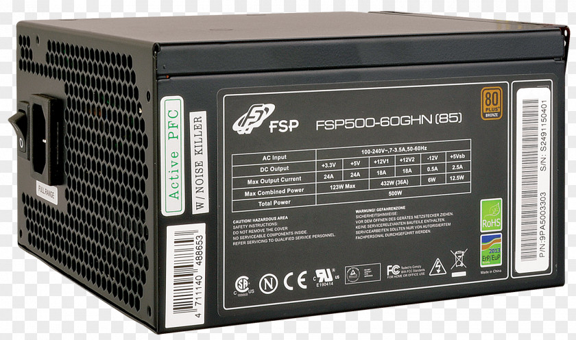 500 Watt FSP Group 80 PlusComputer Power Converters Supply Unit 500-60GHN(85) PNG
