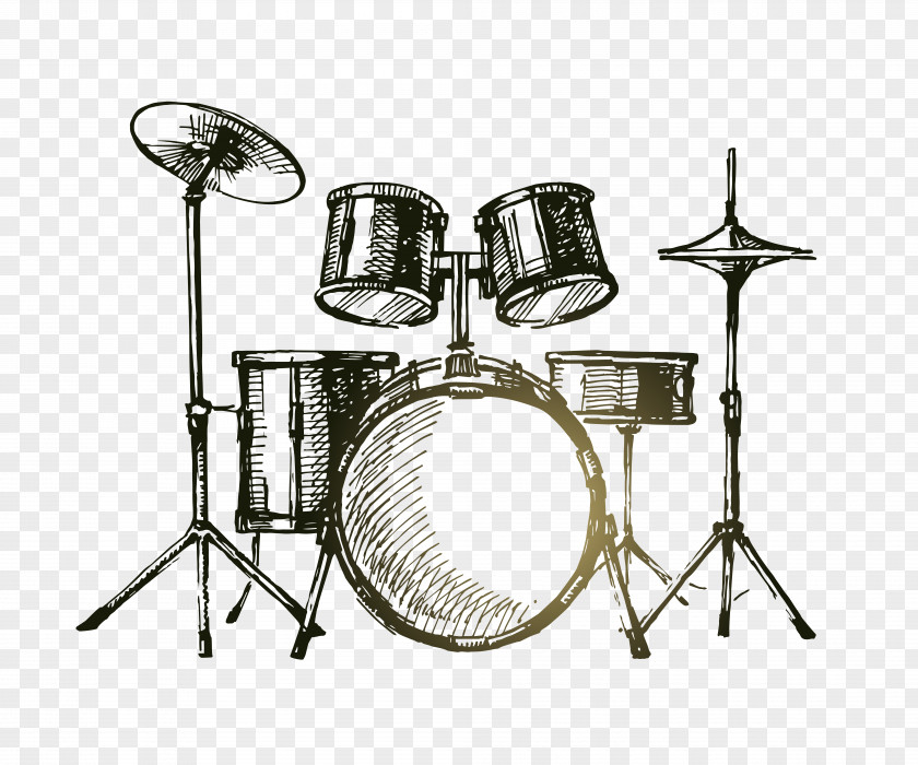 Sketch Drums Microphone Watercolor Painting Illustration PNG