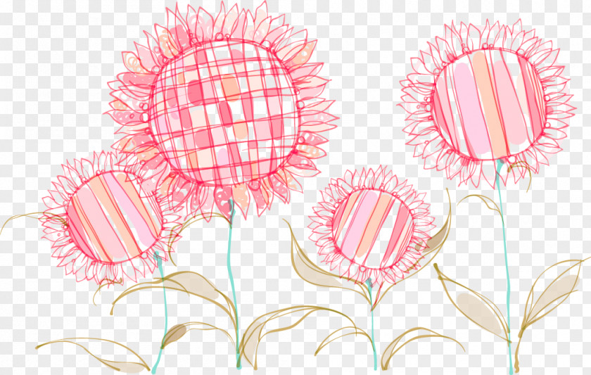 Red Lines Sunflower Decorative Pattern Common Drawing PNG
