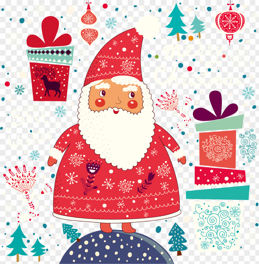 Hand Painted Santa Claus Vector Christmas Tree Illustration PNG