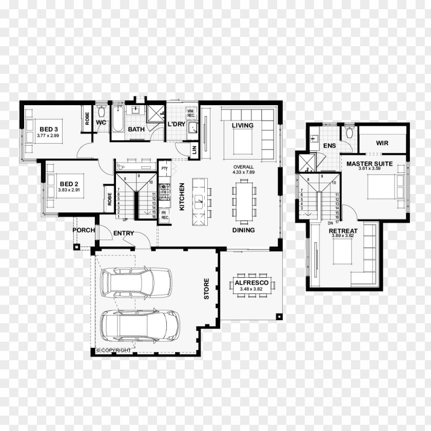 Double Storey Building Floor Plan Square PNG