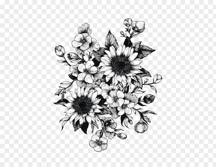Hand-painted Sunflower Sleeve Tattoo Flower Drawing PNG