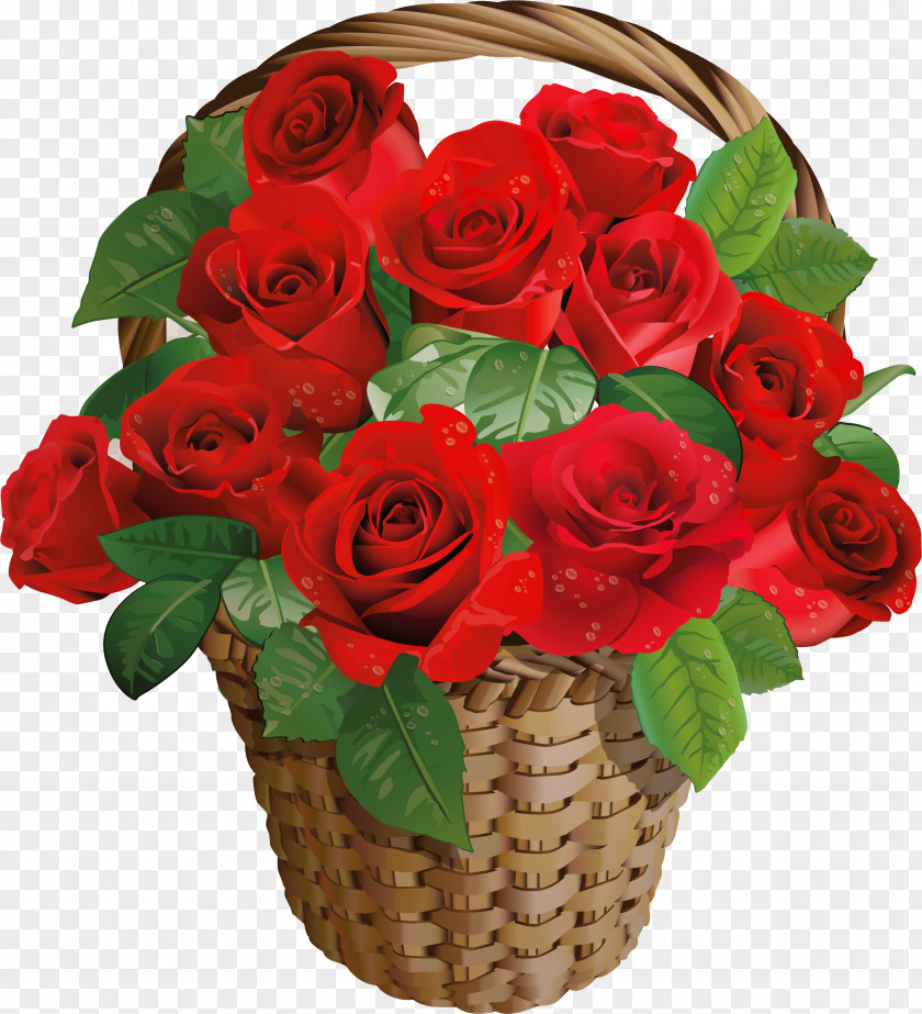 Rose Flower Bouquet Basket PNG