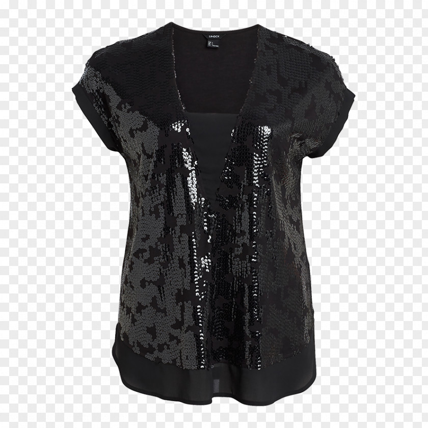 Sequin Tops Sleeve Blouse Neck Outerwear Black M PNG