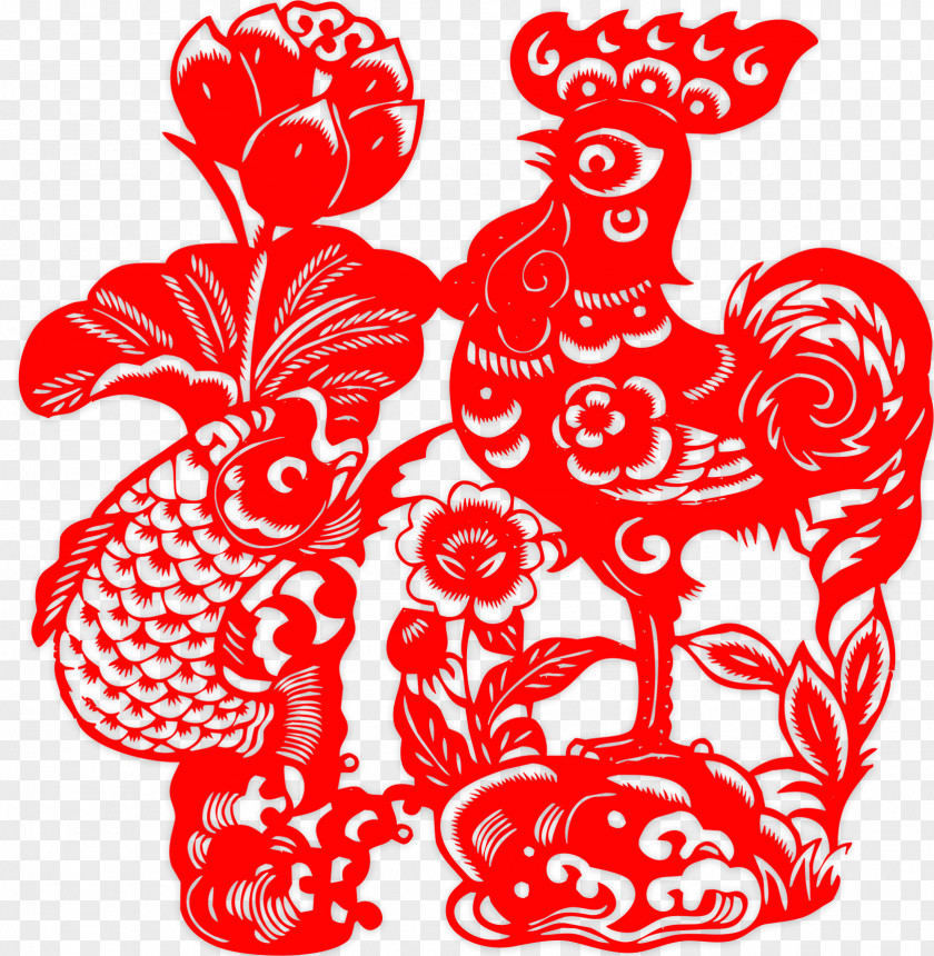 Chicken Paper-cut Material Papercutting Chinese New Year Rooster PNG