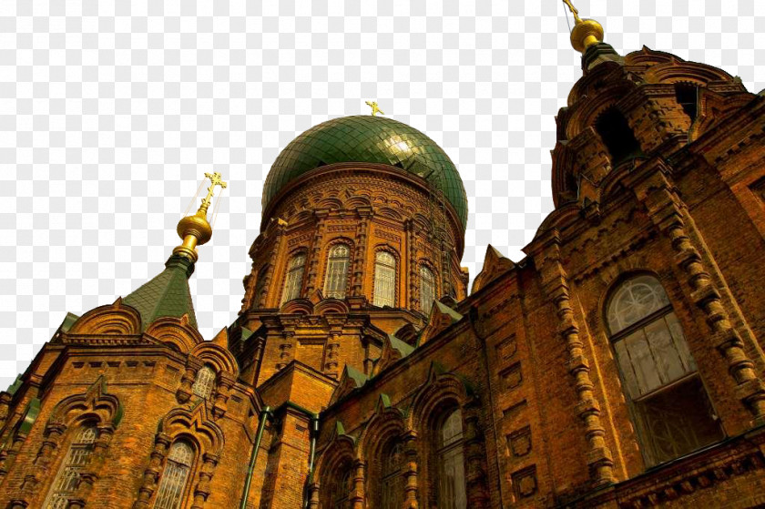 He Looked Up At The Cathedral Of St. Saint Sophia Cathedral, Harbin Basils Northeast China Tourism Church PNG