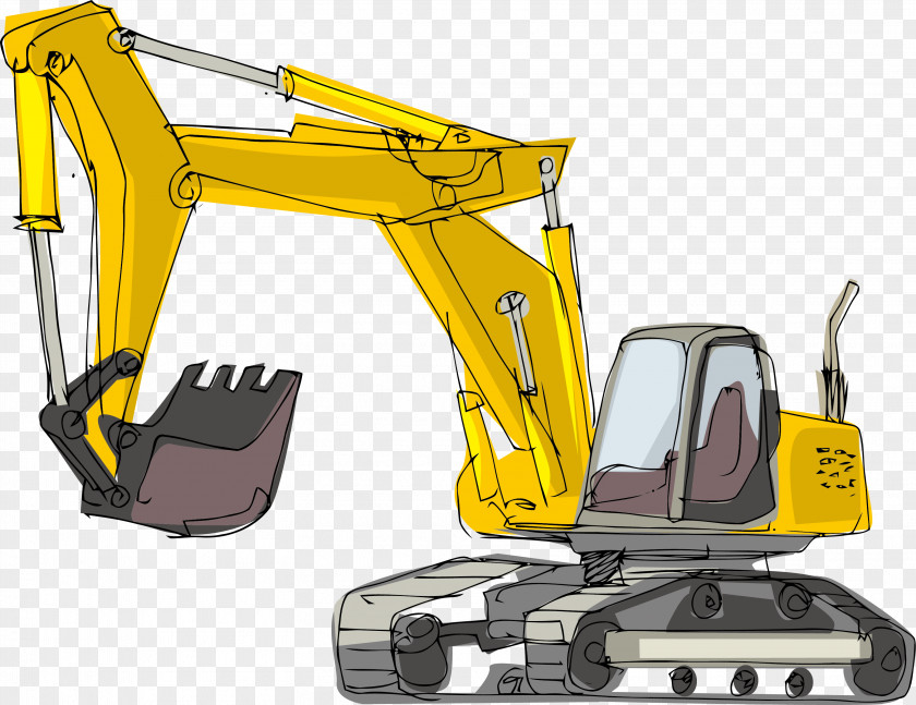 Hand-painted Municipal Large Excavator Cartoon Architectural Engineering PNG