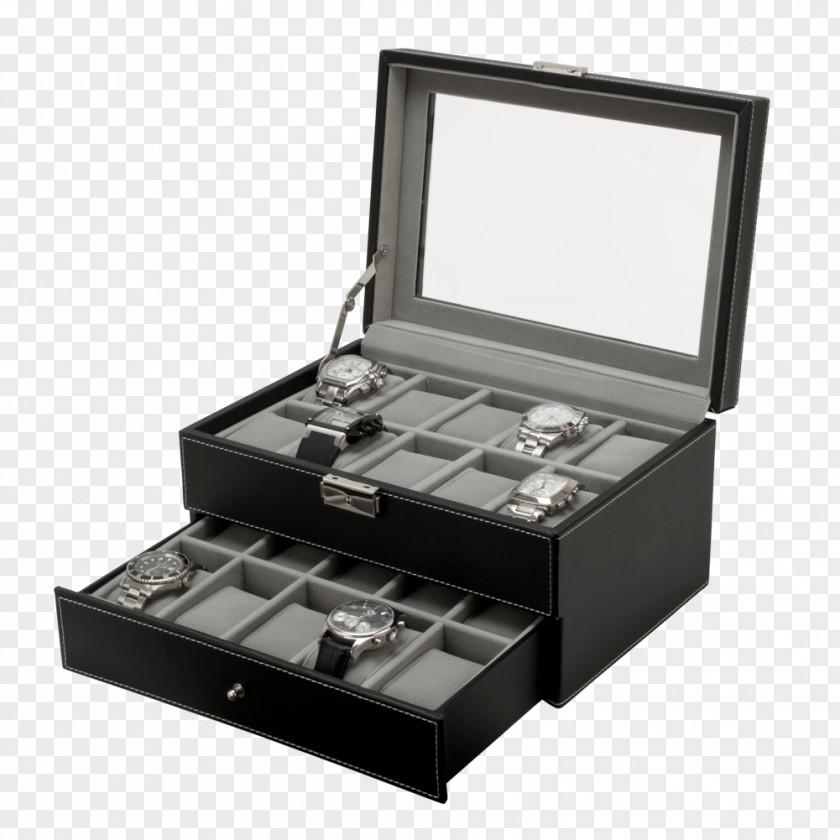 Glass Display Box Watch Jewellery Case Leather PNG