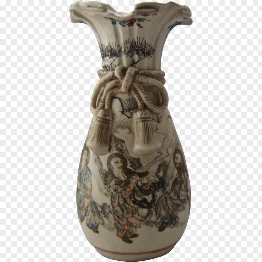Vase Pottery Ceramic Satsuma Ware Meiji Period PNG