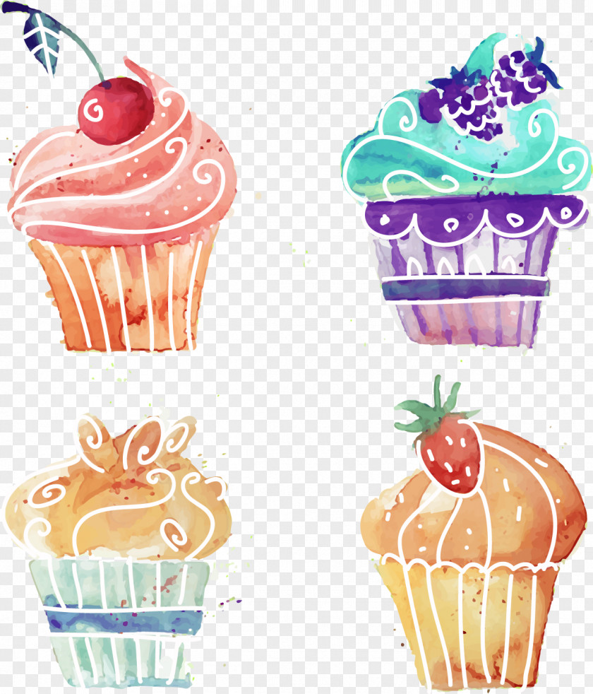 Vector Painted Cake Cupcake Fruitcake Watercolor Painting PNG